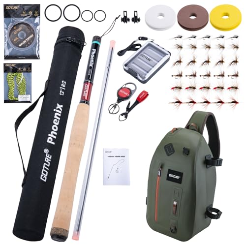 Goture 12ft Tenkara Rod Combo 24T 30T Carbon Fiber Backpacking Fly Fishing Kit with 30 Flies Tippet and Storage Bag - color: 12FT Fishing Rod Tenkara II - Rod Case and Waterproof Sling Bag Version