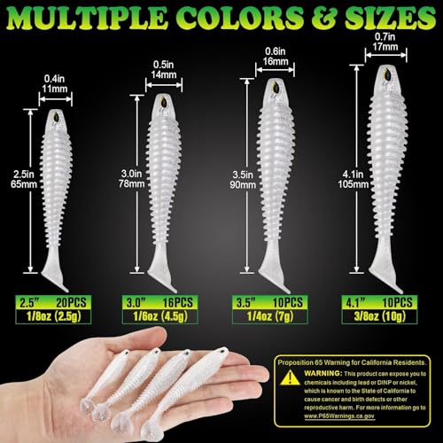 LUCKYFISHING Paddle Tail Swimbaits 10/16/20 PCS Fishing Lures Soft Plastic Lures for Trout Crappie Walleye Soft Baits for Bass Fishing Freshwater Saltwater 4.1/3.5/3/2.5 Inch - color: Pearl White, size: 3.5 inch-10pcs
