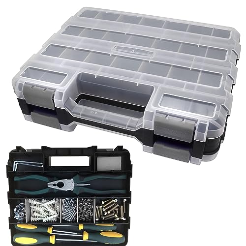 Double Side Tool Box Organizer, Hardware Storage Box, Portable Small Parts Organizer with Removable Plastic Dividers for Screws, Nuts, Nails, Bolts, Grey - color: Grey