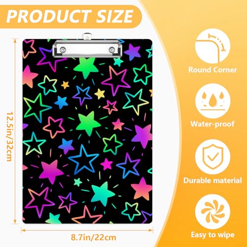 Colorful Star Clipboard, Decorative Clip Board with Metal Clip Cute Plastic Clipboards A4 Standard Size 8.5" x 12.5" for Nurses, Students, Office - color: Colorful Star