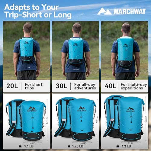 MARCHWAY Floating Roll Top Dry Bag, Flexible Lightweight TPU Waterproof Backpack 20L/30L/40L with Padded Straps for Boating, Kayaking, Swimming, Hiking, Beach (Blue, 30L) - color: Blue, size: 30L