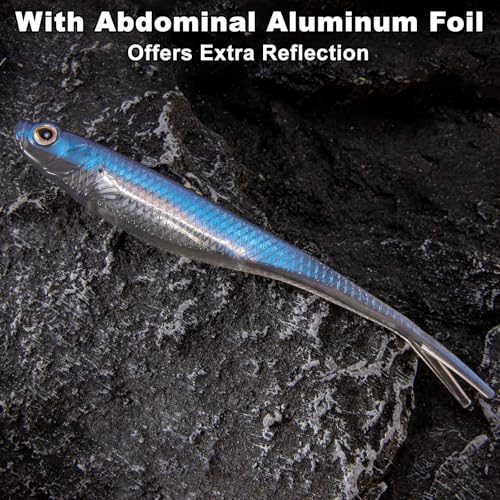 Dr.Fish Soft Plastic Baits, Fork Tail Soft Jerkbait Minnow Lures, 3 to 4-3/4 Inches Soft Swimbaits Jerk Shad Baits Crappie Bass Fishing Lures - color: Olive, size: 4"-5 Pack