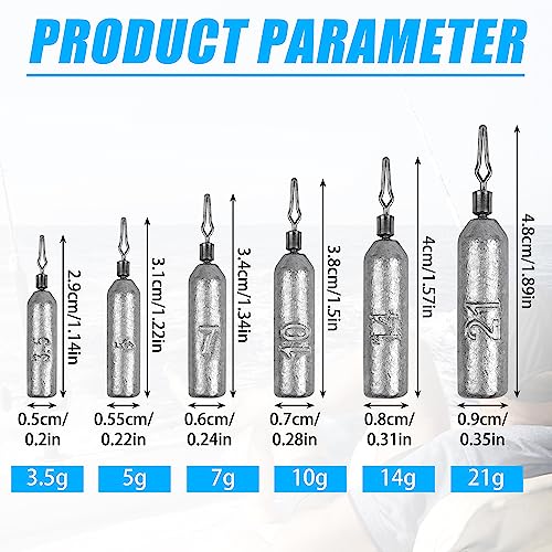 Fishing Drop Shot Weights Saltwater Fishing Sinkers Dropshot Fishing Sinker Skinny Pencil Shaped with Barrel Swivels Snagless Sinker Rig Fishing Weights for Freshwater Bass Fishing Lures - style: 1/4oz - 30pcs