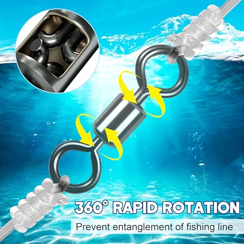 Rolling Barrel Fishing Swivel,120pcs Stainless Steel Black Nickel Fishing Line Connector Swivels Fishing Tackle for Saltwater 30LB to 335LB - size: 120pcs 6/0-335lb