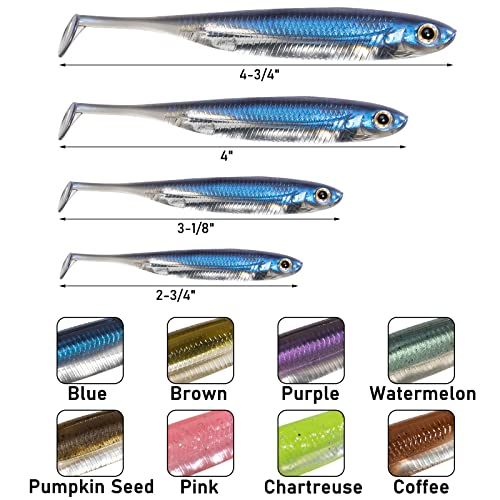 Dr.Fish Paddle Tail Swimbaits, Soft Fishing Lures for Bass Fishing 2.75-4.75 Inches, Freshwater & Saltwater Soft Plastic Baits Swim Shad Bait Minnow Lures Drop Shot - color: Pink, size: 4.75"-5 Pack