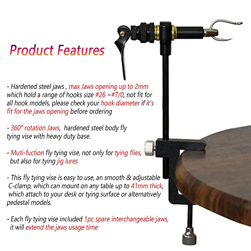 GREATFISHING 360° Rotation C-Clamp Fly Tying Vise Hardened Steel Jaws Jig Lure Making Tool Fly Tying Tool Kit