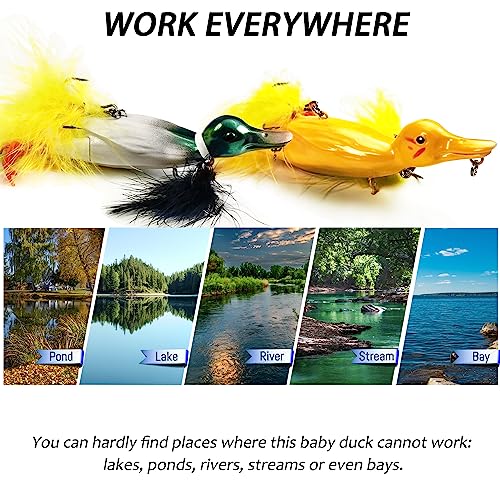 Topwater Duck Fishing Lures, Realistic Baby Duckling Baits Floating Artificial Hard Swimbaits for Bass Pike Musky Catfish Freshwater Saltwater Fishing - color: 2 Pcs-Yellow, Green
