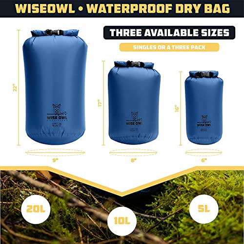 Wise Owl Outfitters Waterproof Dry Bag 3-Pack – Lightweight & Airtight 5L/10L/20L Small & Large Dry Bags for Kayaking, Beach, Travel, Boating, Hiking - color: Blue
