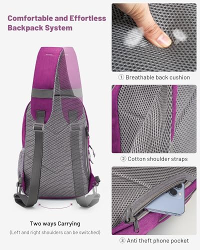OIWAS Sling Bag Crossbody Backpack for Men, One Strap Backpack Hiking Daypack Chest Bag for Women - color: Purple