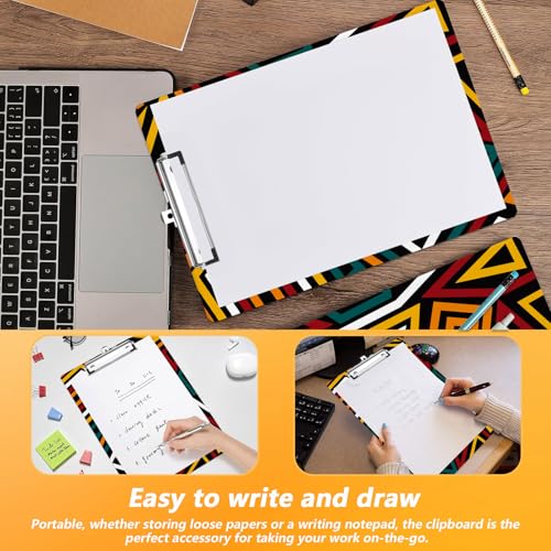 African Geometric Clipboard, Abstract Decorative Clip Board with Metal Clip Cute Plastic Clipboards A4 Standard Size 8.5" x 12.5" for Nurses, Students, Office - color: African Geometric