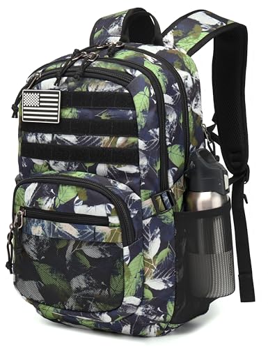 Military Tactical Backpack for Men Army 3 Days Assault Pack Bag with Molle System for Outdoor Adventures (green leaves, 30L) - color: Green Leaves, size: 30L