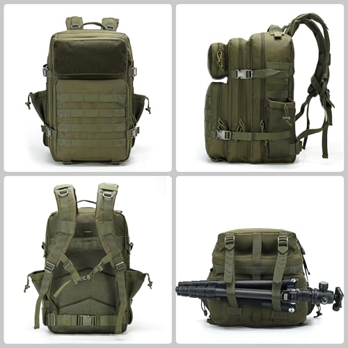 gracedon Tactical Backpack - Military Molle Bag 3 Days Pack for men and Women Large Assault Rucksack 45L (Green) - color: Green