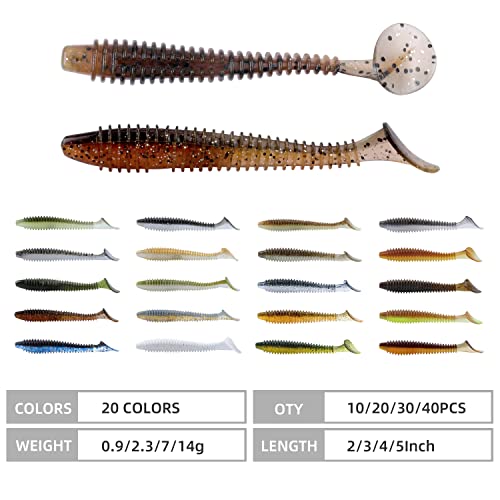 RUNCL Swimbaits Paddle 10/20/30/40PCS, 5/4/3/2 Inchs Paddle Tail, Soft Lure for Trout Crappie Bass, Durable Plastic Bait Swimmer for Saltwater/Freshwater, Fishing Lover's Gift - color: Red Candy, size: 4in, 20pcs