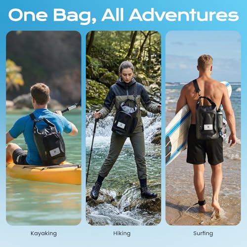 5L Waterproof Dry Bag with Bottle Holder & Mesh Pocket, 500D PVC Tarpaulin Roll Top Dry Sack with Inner Waterproof Adsorption Film, Lightweight Dry Bag for Kayaking, Beach, Boating, Fishing, Travel - size: 5L