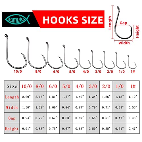 Circle Hooks Fishing Hooks 2X Strong Octopus Offset Fish Catfish Bulk Fishing Gear Equipment Hooks Set Saltwater Freshwater 50PCS - size: 6/0 50/Pack