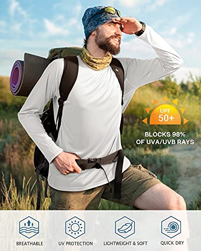 Roadbox Mens UPF 50+ UV Sun Protection Shirts Outdoor Long Sleeve SPF Rash Guard for Fishing Hiking Swimming Running - color: 1 Pack - White, size: XX-Large