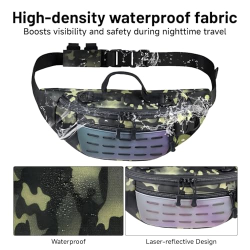 Outdoor Fanny Pack, Large Capacity Hiking Waist Packs with Adjustable Belt & Reflective Strip,good for Travel,Finshing,Running, Cycling (Dark Camo) - color: Dark Camo