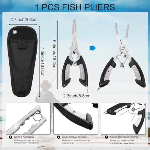 Honoson Fishs Hook Remover Tools Kit Include 1 Pcs Handheld Digital Fish Scale and Fishing Hook Remover Tool and Fish Lip Gripper and Fishing Plier with Sheath and 2 Pcs Fishs Tool Lanyards - color: Silver