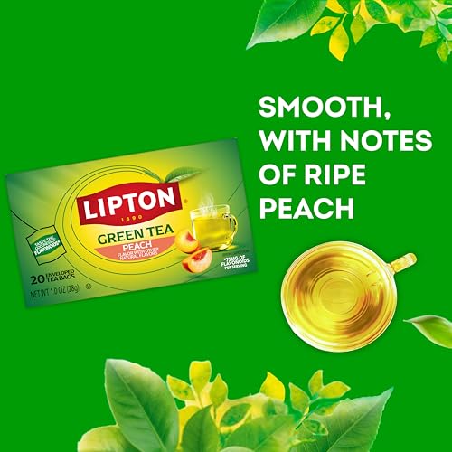 Lipton Peach Green Tea Bags, Flavored, Unsweetened Teabags for Hot Tea or Peach Iced Tea with Caffeine and Flavonoids, 20 Total Tea Bags - size: 20 Tea Bags
