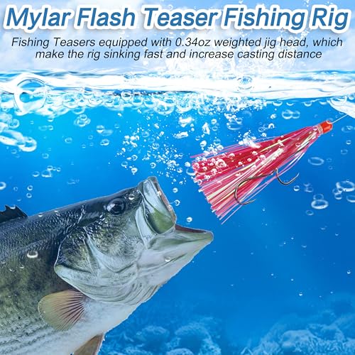Mylar Skirt Trolling Lures 5.2in Fishing Mylar Skirts Trolling Teasers 3/8 oz Weighted Bullet Head Skirted Trolling Lures with Through-Hole for Mahi Tuna Wahoo Offshore Fishing - color: White_8pcs