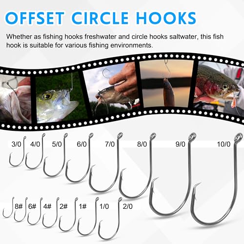 Circle Hooks Fishing Hooks Saltwater, 100/150pcs 2X Strong Octopus Hooks Catfish Hooks Octopus Circle Hooks Offset Sport Circle Hooks for Catfish Bass Large Fish Hooks Size:8#-10/0 - size: 100pcs 7/0