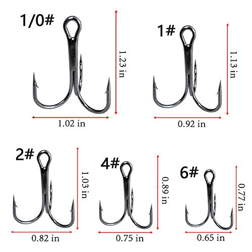 Drasry Fishing Treble Hooks Set for Saltwater Freshwater Size 1/0 to 16 High Carbon Steel Different Fish Hook 50pcs/Box - color: Black, size: #2 to #10