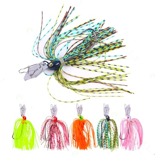 Bass Bladed Fishing Lures Jigs: 5pcs Swim Silicone Skirts Flipping Lures Hook Pitching Bait - color: Multi Color 1