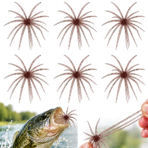 6Pcs Sea Urchin Bait, Realistic Fuzzy Dice Fishing Lure for Bass & Perch, Floating TPR Swimbait with Reflective Stars, 6 Colors Artificial Worm Bait for Saltwater & Freshwater - color: B, size: 3.54"