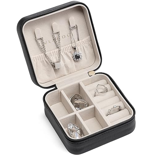 VLANDO Travel Jewelry Box, Small Jewelry Travel Organizer Case for Girls Women - Black - color: D.Black