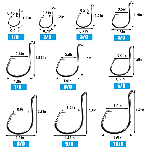 Saltwater Circle Hooks,50 Pack 2X Fishing Hooks Offset Octopus Catfish Bulk Fishing Hooks Fishing Gear Equipment Set Saltwater Freshwater - size: 6/0 - 50 Pack