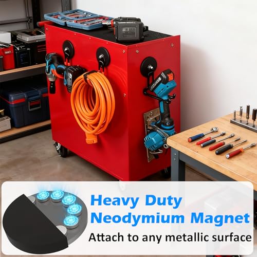 MUTUACTOR Updated Magnetic Hook Heavy Duty,40lbs 2-Pack Super Strong Magnet Garage Hook,Anti-Scratch Large Magnets Hook for Hanging Impact Drivers Trailer Cord Shovel Tool Organizer - style: Updated 3.46in Magnet J Red Hooks 2PCS