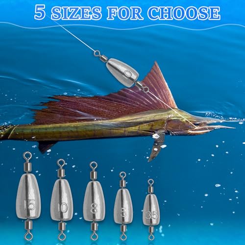 15Pcs Fishing Weights Sinkers Inline Trolling Fishing Weights with Inner Swivels Bullet Sinkers Fishing Weights for Saltwater Freshwater Fishing - size: 1/2oz