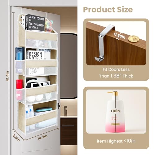 Over the Door Organizer with 4 Side Mesh Pockets, 4 Shelf Capacity Hanging Behind the Door Kitchen Organizers and Storage Suitable for Storing Toys, Shoes, Towels, Lvoy White, 4 Shelf - color: Ivory White, size: 4 shelf