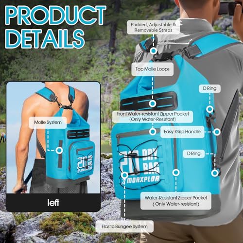 MORXPLOR Dry Bag Waterproof,5L/10L/20L/30L/40L/55L Roll Top Dry Bag Backpack with WaterProof Phone Case for Swim,Kayak - color: Sky Blue, size: 20Liter