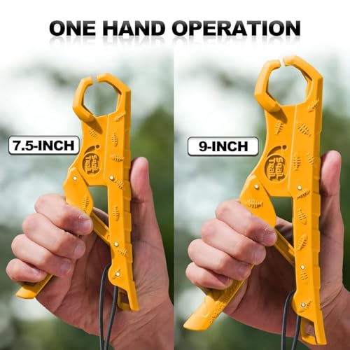 SNAIL TRAIL 7.5''/9'' Floating Fish Gripper, Fishing Grabber, Catfish Mouth Pliers, Caught Bass Holder, Digital Scale Hook Clamp, Saltwater Lip Grip Tool with Lanyard, Gifts for Men, Yellow - color: Yellow, size: 9"