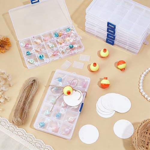 30 Sets Fishing Party Favors Candy Little Tackle Boxes with 30 Fishing Bobber 30 Blank Cards 20M Jute Twine Fishing Party Decorations Gone Fishing Theme Supplies (Removable Partition) - style: 15 Compartments (Removable)