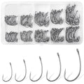 Barbless Fishing Hooks Kit, 250pcs Carp Hooks Small Sizes Barbless Trout Hooks Circle Curved Shank Fly Tying Hooks Circle Hooks for Hair Rig Carp Fishing Tackle Saltwater Freshwater