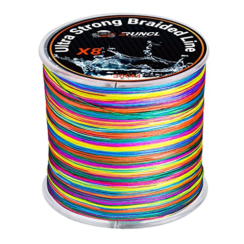RUNCL 8 Strands Braided Fishing Line - High Visibility Colored Braid Line, Super Strong, Abrasion Resistant, No Stretch, 328yds/546yds/1093yds, 12lb to 100lb for Saltwater or Freshwater Fishing - color: Multicolor, size: 15lb - 328yds