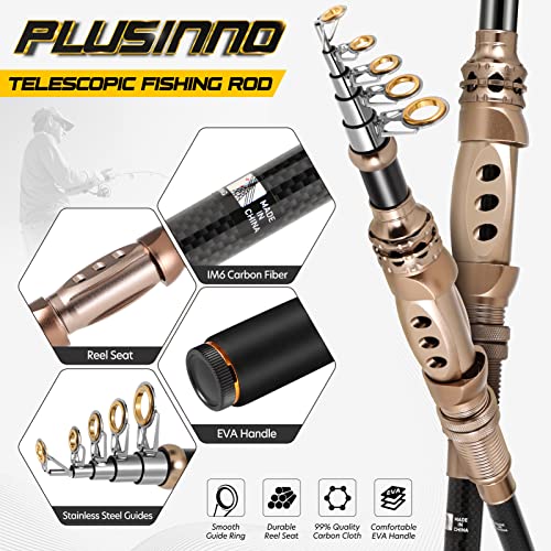 PLUSINNO Fishing Rod and Reel Combos Carbon Fiber Telescopic Fishing Pole with Reel Combo Sea Saltwater Freshwater Kit Fishing Rod Kit - color: Full Kit with Carrier Case, size: 5.91 ft