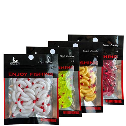 50PCs 2.4cm Maggot Soft Baits, Fresh Water Fishing Bait, Soft Fishing Lures, Bass Fishing Worms, for Lake Fishing Freshwater Saltwater Lake Ice Sea Fishing, Mackerel, Mullet - color: 4Color