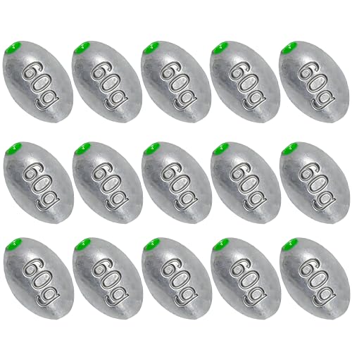 Egg Sinkers Bullet Fishing Weights Oval Shaped with Plastic Core Slip Sinkers for Catfish Fishing Casting Saltwater and Freshwater 1/5oz to 2oz - style: 2 Ounce-60g-15pcs