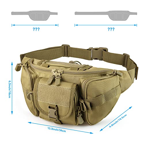 SOWHUP Tactical Fanny Pack,Military Waist Bag Pack with U.S Patch Utility Hip Belt Bumbag for Outdoor Fishing Hiking (Tan(5 Zipper Pockets)) - color: Tan(5 Zipper Pockets)