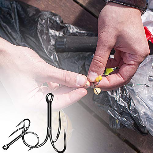 Drasry Fishing Treble Hooks Set for Saltwater Freshwater Size 1/0 to 16 High Carbon Steel Different Fish Hook 50pcs/Box - color: Black, size: #2 to #10