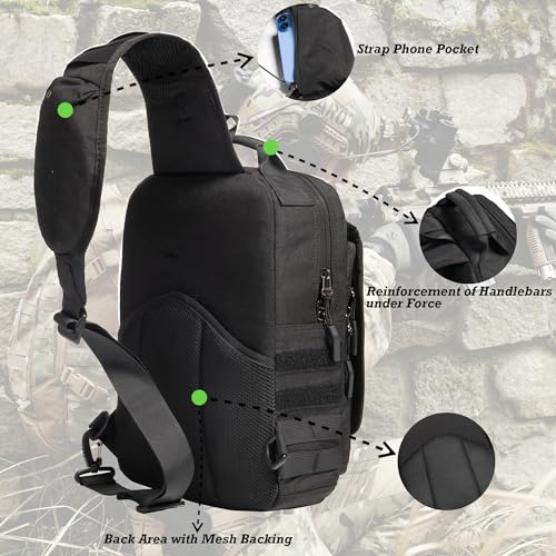 NICGID Tactical Sling Bag Pack Military Rover Shoulder Sling Backpack EDC Molle Assault Range Bag - color: Black-808-1, size: 13.3 inch