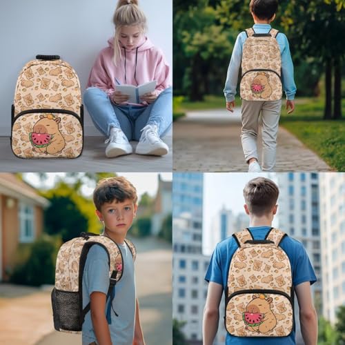 Cute Capybara Backpack Set for Boys Girls 4 Pieces School Backpack with Lunch Box & Pencil Case Pouch Water Bottle Sling Bag for Preschool Elementary Bookbag Set - color: Capybara