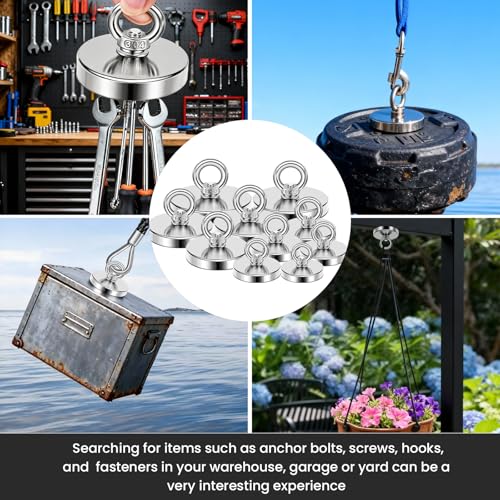 DIYMAG 2Pack 270 lbs(123 KG) Pulling Force Powerful Fishing Magnets,with Countersunk Hole Eyebolt, Diameter 1.88 inch(48 mm), for Retrieving in River and Magnetic Fishing - size: 48mm 2p