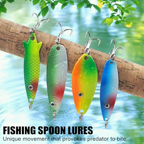 Fishing Spoons Lures Kit,30pcs Hard Metal Fishing Spinner Baits Trout Lures Casting Trolling Trout Spoons Fishing Lures with Treble Hooks for Bass Salmon Pike Walleye