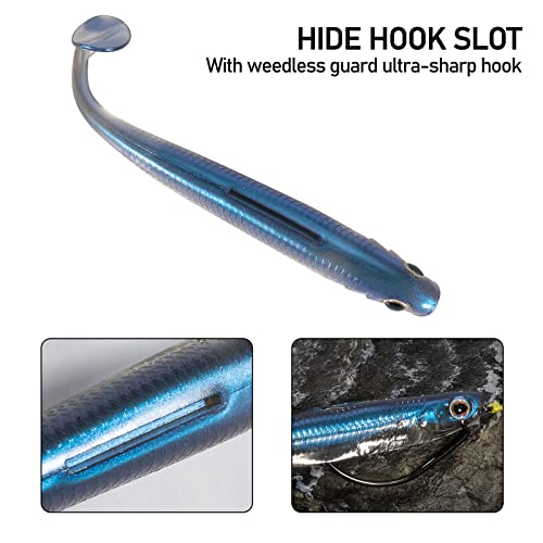 Dr.Fish Paddle Tail Swimbaits, Soft Fishing Lures for Bass Fishing 2.75-4.75 Inches, Freshwater & Saltwater Soft Plastic Baits Swim Shad Bait Minnow Lures Drop Shot - color: Blue, size: 3.93"-5 Pack