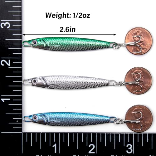 Dr.Fish Fishing Jigs Jigging Spoon Saltwater Fishing Lure Casting Metal Spoon Surf Fishing Mackerel Striper Lures Stinger Bluefish Vertical Diamond Jig - color: Silver, size: 1/2oz-3 Pieces