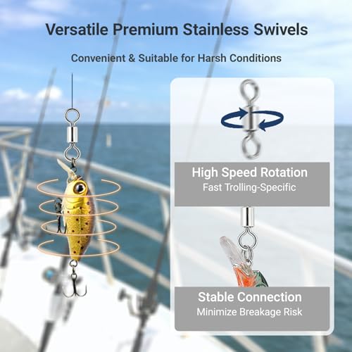 AMYSPORTS Lure Connector Swivels Fishing Stainless Steel Saltwater Fishing Swivel Rolling High Strength Barrel Swivels Tackle SUS304 - size: Size10 (71lb) 50 pcs